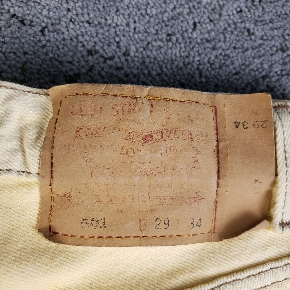VTG 90s Levis 501 Jeans Mens 29x34 Yellow Denim Button Fly 501 0648 Made In USA